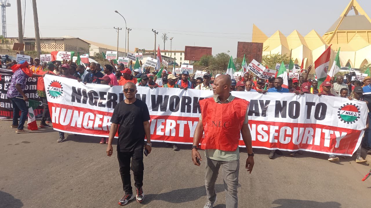 Joe Ajaero Leads NLC Protest In Abuja 