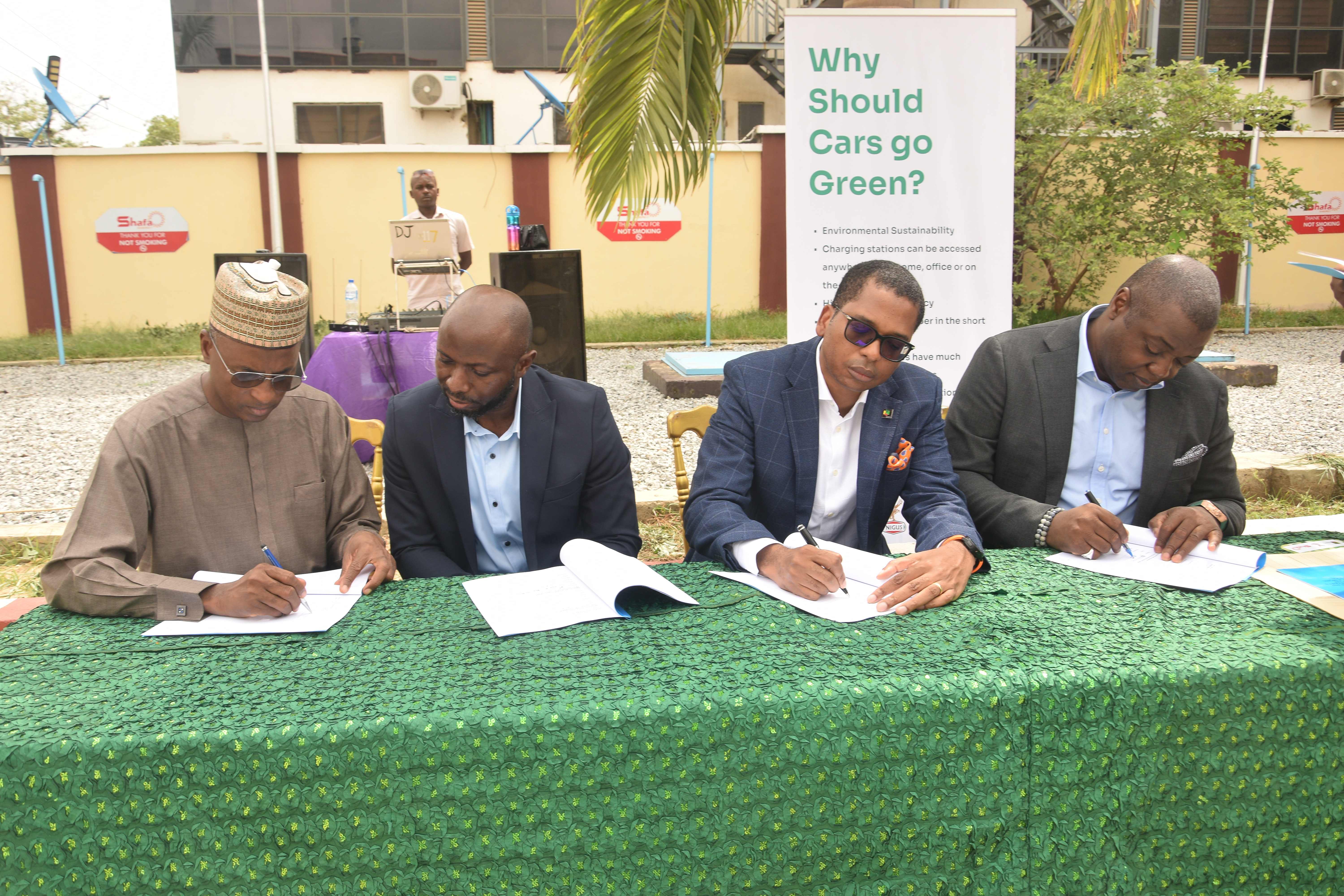 Chairman/CEO of AYM Shafa Holdings, Abdulmumini Yakubu Maishanu (1st left),  Managing Director NNPC New Energy Limited Kanayo Odoe (3rd from left) and Chairman/CEO of Nigus International Limited, Abdulmalik Ado Ibrahim during the signing of the Memorandum of Understanding.