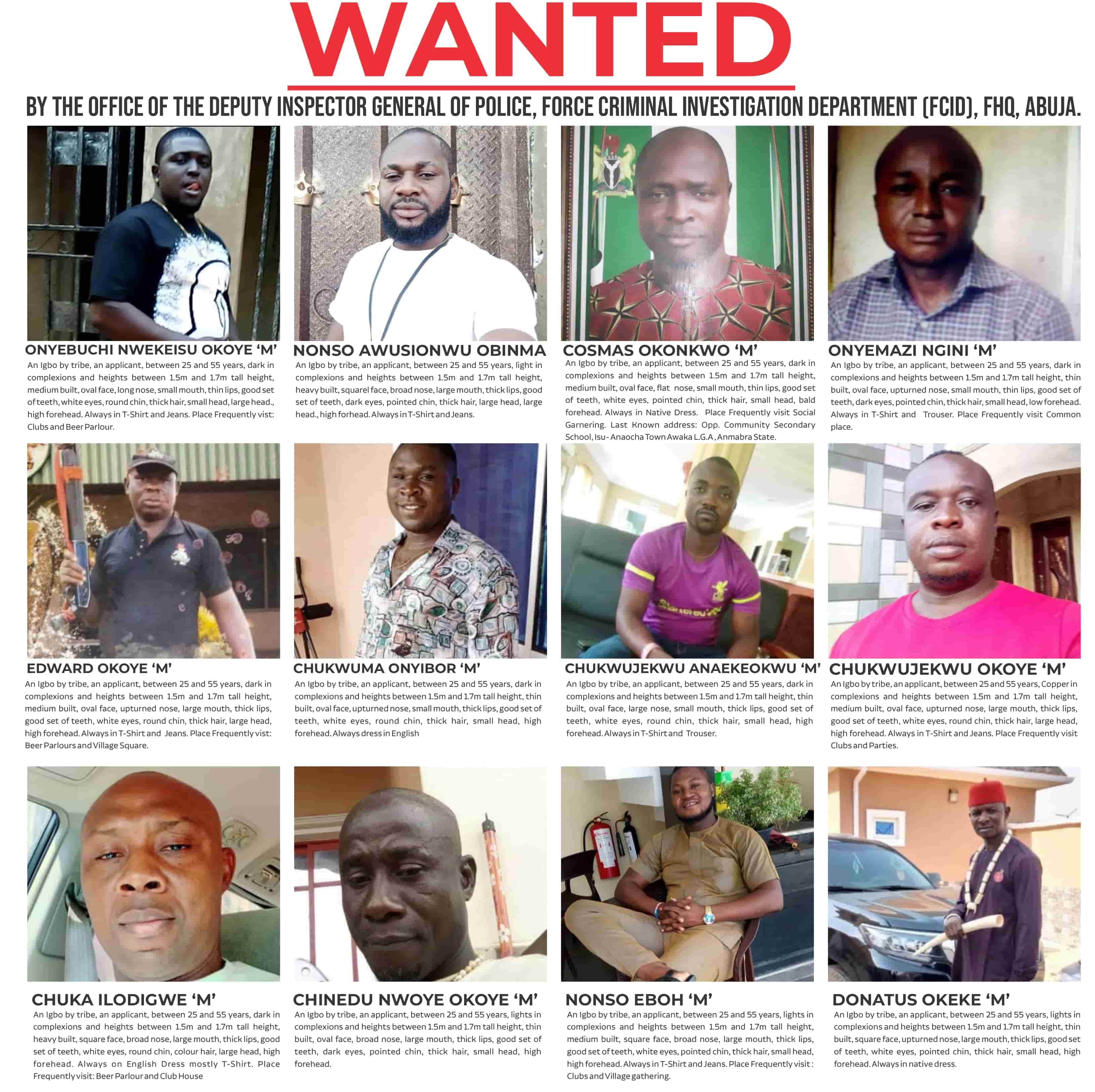 Police declare 12 wanted in Anambra over murder, other offences